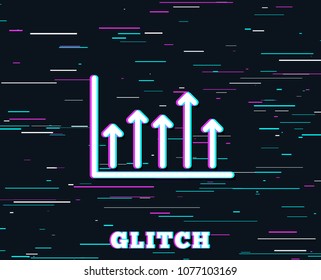 Glitch effect. Growth chart line icon. Financial graph sign. Upper Arrows symbol. Business investment. Background with colored lines. Vector