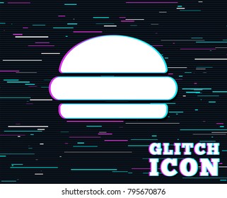 Glitch effect. Hamburger sign icon. Fast food symbol. Junk food. Background with colored lines. Vector