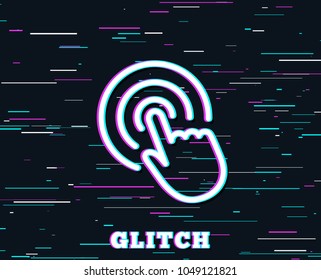 Glitch effect. Hand Click line icon. Finger touch sign. Cursor pointer symbol. Background with colored lines. Vector