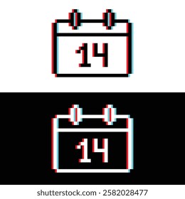 glitch effect happy valentine's day 8 bit icon  vector  14 february calendar pixel art game love you heart greeting card icon