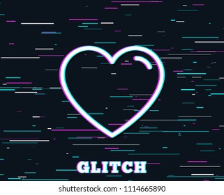 Glitch effect. Heart line icon. Love sign. Valentines Day sign symbol. Background with colored lines. Vector
