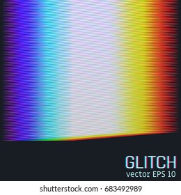 Glitch effect of horizontal stripes. Illustration of colorful night lights. Abstract background. Element of design. Vector illustration.