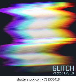 Glitch effect of horizontal stripes. Illustration of colorful night lights. Abstract background. Element of design. Vector illustration.
