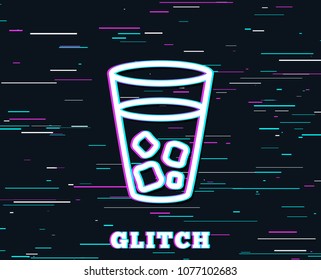 Glitch effect. Ice tea line icon. Soda drink sign. Fresh cold beverage symbol. Background with colored lines. Vector