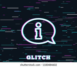 Glitch effect. Information line icon. Info center sign. Support speech bubble symbol. Background with colored lines. Vector