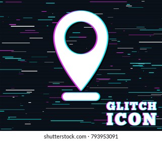 Glitch effect. Internet mark icon. Navigation pointer symbol. Position marker sign. Background with colored lines. Vector