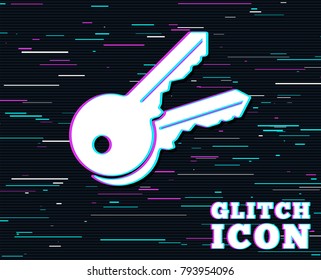 Glitch effect. Keys sign icon. Unlock tool symbol. Background with colored lines. Vector