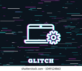 Glitch effect. Laptop computer icon. Notebook Service sign. Portable personal computer symbol. Background with colored lines. Vector