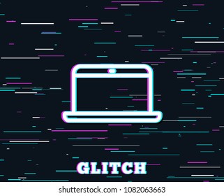 Glitch effect. Laptop computer icon. Notebook sign. Portable personal computer symbol. Background with colored lines. Vector