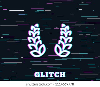 Glitch effect. Laurel wreath line icon. Reward symbol. Winner award sign. Background with colored lines. Vector