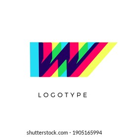 Glitch-Effekt-Buchstaben W, farbiger Spektralüberlagseffekt. Vektorschlankes Symbol für Cybersport, Rennsport, Automobil und Mode-Branding. Vektortypografie-Design für Logo und Monogramm