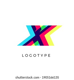 Glitch effect letter X, colored spectrum overlay effect. Vector slant symbol for cyber sport, racing, automotive and fashion branding. Vector typography design for logo and monogram