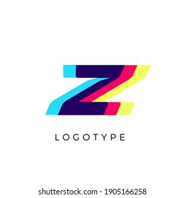 Letra de efecto de ajuste Z, efecto de superposición del espectro coloreado. Símbolo de inclinación de vectores para el ciberdeporte, las carreras, el automoción y la marca de moda. Diseño de tipografía vectorial para logotipo y monograma