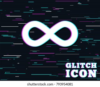 Glitch effect. Limitless sign icon. Infinity symbol. Background with colored lines. Vector