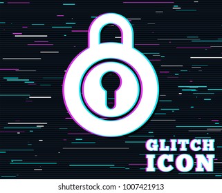 Glitch effect. Lock sign icon. Locker symbol. Background with colored lines. Vector