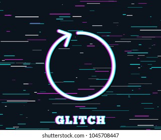 Glitch effect. Loop arrow line icon. Refresh Arrowhead symbol. Navigation pointer sign. Background with colored lines. Vector