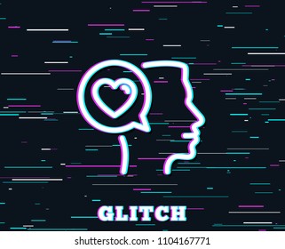 Glitch effect. Love chat line icon. Heart symbol. Valentines day communication sign. Background with colored lines. Vector