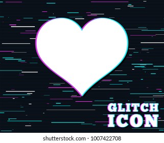 Glitch effect. Love icon. Heart sign symbol. Background with colored lines. Vector
