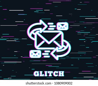 Glitch effect. Mail line icon. Communication by letters symbol. E-mail chat sign. Background with colored lines. Vector