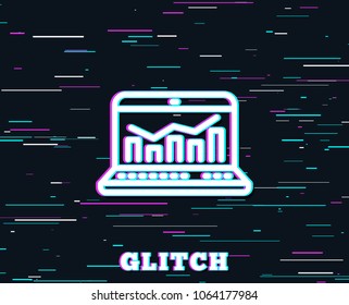Glitch effect. Marketing statistics line icon. Web analytics symbol. Laptop or Notebook sign. Background with colored lines. Vector