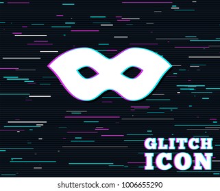 Glitch effect. Mask sign icon. Anonymous spy access symbol. Background with colored lines. Vector