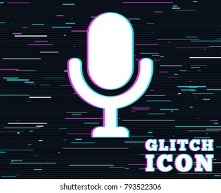Glitch effect. Microphone icon. Speaker symbol. Live music sign. Background with colored lines. Vector