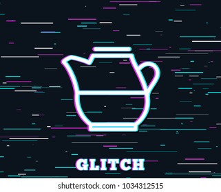Glitch effect. Milk jug for coffee icon. Fresh drink sign. Beverage symbol. Background with colored lines. Vector