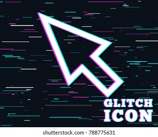 Glitch effect. Mouse cursor sign icon. Pointer symbol. Background with colored lines. Vector