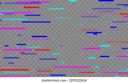 Glitch effect neon light motion vector abstract glitch color pixels on transparent background