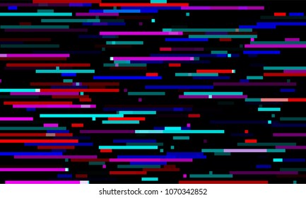 Glitch effect neon light motion vector abstract background with glitch color pixels