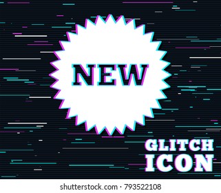 Glitch effect. New sign icon. New arrival star symbol. Background with colored lines. Vector