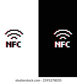 glitch effect nfc icon 8 bit, pixel art wireless pay payment 8 bit icon for game  logo. 