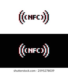 glitch effect nfc icon 8 bit, pixel art wireless pay payment 8 bit icon for game  logo. 