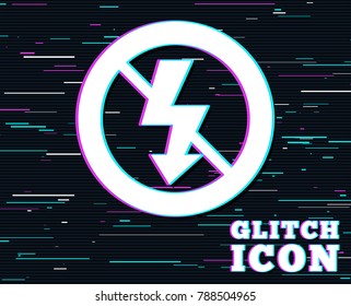 Glitch effect. No Photo flash sign icon. Lightning symbol. Background with colored lines. Vector