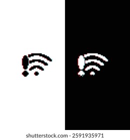 glitch effect no wi fi icon 8 bit, pixel art icon  for game  logo. 