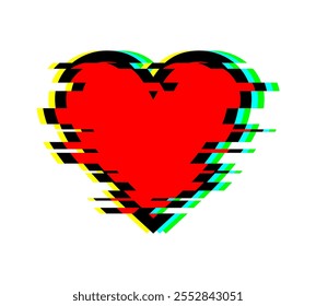 Glitch effect on heart icon. Messy heart icon. Broken heart symbol. Distorted heart.