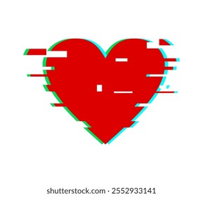 Glitch effect on heart icon. Messy heart icon. Broken heart symbol. Distorted heart.