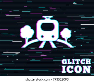 Glitch effect. Overground subway sign icon. Metro train symbol. Background with colored lines. Vector
