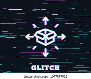 Glitch effect. Parcel delivery line icon. Logistics service sign. Tracking symbol. Background with colored lines. Vector