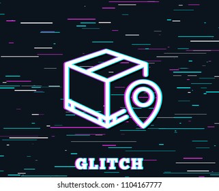 Glitch effect. Parcel tracking line icon. Delivery monitoring sign. Shipping box location symbol. Background with colored lines. Vector