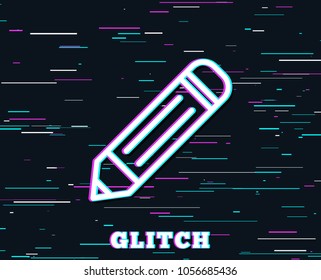 Glitch effect. Pencil line icon. Edit sign. Drawing or Writing equipment symbol. Background with colored lines. Vector