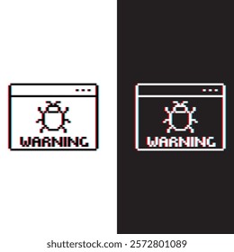 glitch effect pixel art mobile or computer pc virus vector game 8 bit icon cyber attack sign. Protection, malware icon, antivirus	
