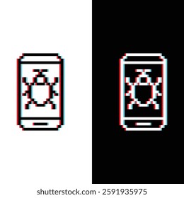 glitch effect pixel art mobile or computer pc virus vector game 8 bit icon cyber attack sign. Protection, malware icon, antivirus
