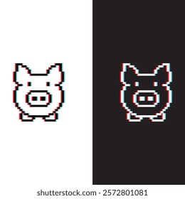 glitch effect pixel art Money bank vector game 8 bit icon Piggy bank - saving money	
