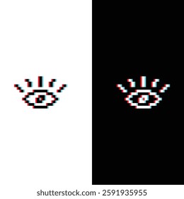 glitch effect pixel open eye icon vector pixel art element for 8 bit game