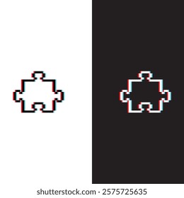 glitch effect pixel Puzzle icon. Vector pixel art 8 bit for game company logo template