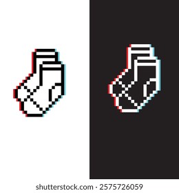 glitch effect pixel socks icon. Vector pixel art stocking 8 bit for game company logo template	