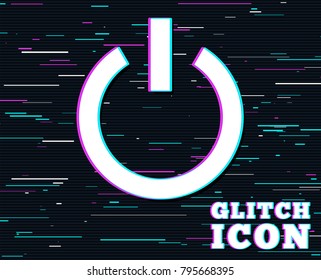 Glitch effect. Power sign icon. Switch on symbol. Turn on energy. Background with colored lines. Vector