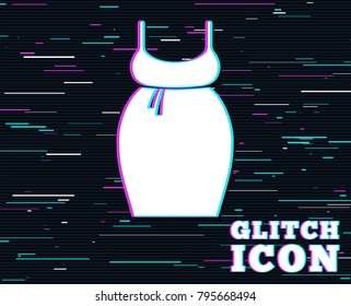 Glitch effect. Pregnant woman dress sign icon. Maternity clothing symbol Background with colored lines. Vector