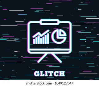 Glitch effect. Presentation board line icon. Report chart or Sales growth sign. Analysis and Statistics data symbol. Background with colored lines. Vector